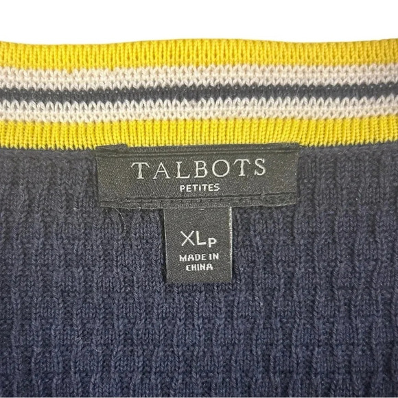 Talbots Navy & Yellow Textured Tipped Cardigan Sweater with Faux Pearl Buttons - Picture 7 of 8